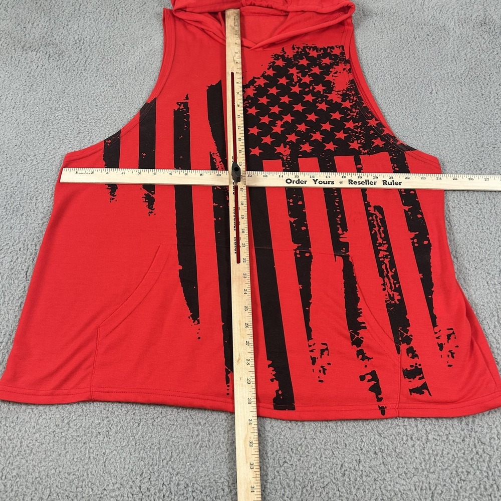 American Flag Tank Top Mens 2XL Red Hooded Sleeveless Pocket USA Patriotic Gym - Picture 7 of 15
